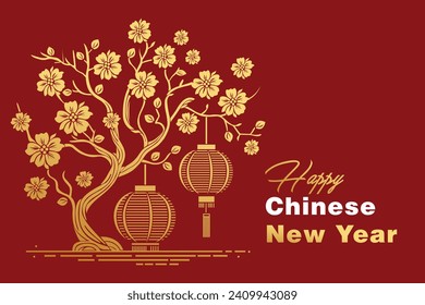 Happy Chinese New Year festliche Illustrationen dekoriert mit Sakura Baum und Lantern