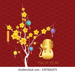 Happy Chinese New Year Flower Lanterns background. Year of the rat