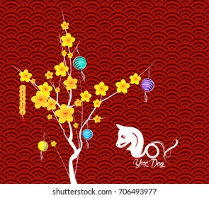 Happy Chinese New Year Flower Lanterns background. Year of the dog