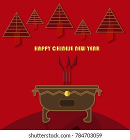 Happy Chinese New Year  with flower  and rad background, vector