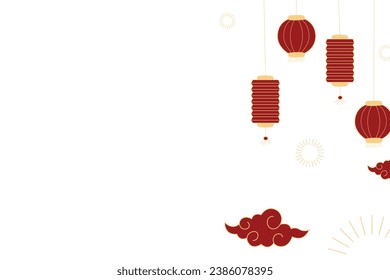 Happy chinese new year with flower,lantern,asian elements gold on White Background. (Translation : Happy new year)