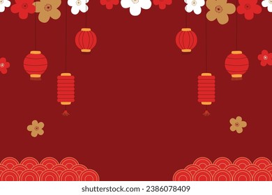 Happy chinese new year with flower,lantern,asian elements gold on Red Background. (Translation : Happy new year)