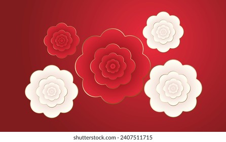 Happy Chinese new year, Chinese flowers on red banner, year of the dragon banner template design with flowers vector