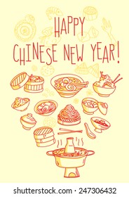 Happy Chinese New Year food themed greeting card