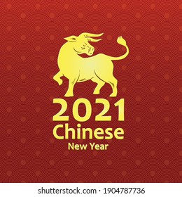 Happy Chinese New Year or gong xi fa kai 2021 with bull vector illustration
