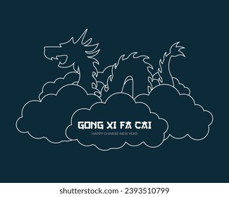 Happy Chinese New Year Gong Xi Fa Cai Imlek Greeting Line Art Style
