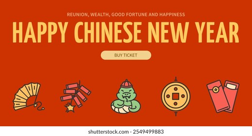 Happy Chinese New Year of Green Wooden Snake Concept Horizontal Invitation Placard Poster Banner Card Template. Vector illustration