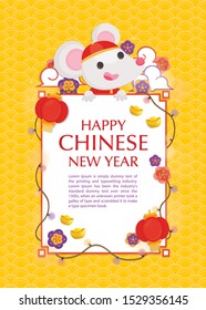 Happy Chinese new year greeting card. 2020 Rat zodiac. Animal cartoon character set. Vector illustration. The year of the rat.
