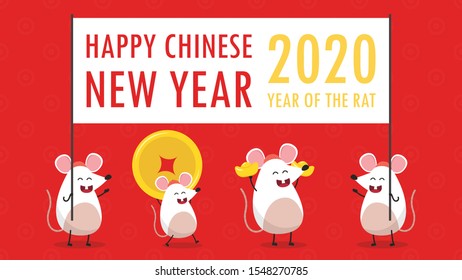 Happy Chinese new year greeting poster. Year of the rat wallpaper. happy new Chinese poster. rat character design.