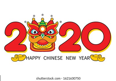 Happy Chinese new year greeting card with lion dance.