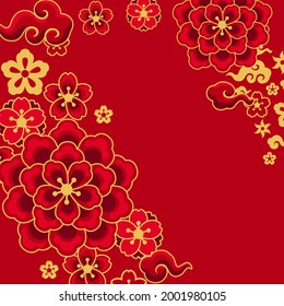 Happy Chinese New Year greeting card. Background with oriental symbols.
