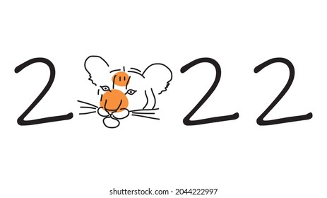 Happy Chinese new year greeting card 2022 with tiger.Line art, vector, isolated on white background