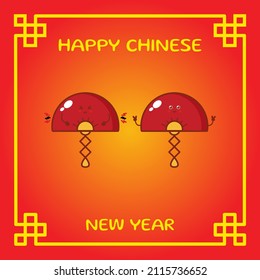 Happy Chinese new year greeting card 2022 with cute tiger. Animal holidays cartoon character. Translate: Happy new year. -Vector