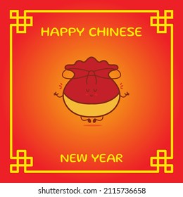 Happy Chinese new year greeting card 2022 with cute tiger. Animal holidays cartoon character. Translate: Happy new year. -Vector