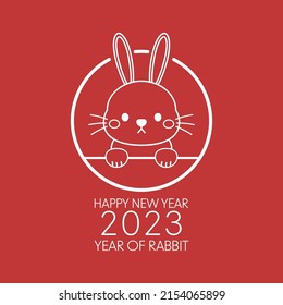 Happy Chinese new year greeting card 2023 with cute rabbit pattern. Animal holidays cartoon character. Rabbit icon vector.