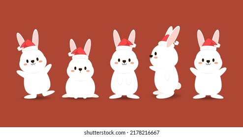 Happy Chinese new year greeting card 2023 with cute rabbit. Animal holidays cartoon character. Rabbit icon vector.