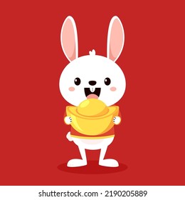 Happy Chinese new year greeting card 2023 with cute rabbit. Animal holidays cartoon character. Rabbit icon vector.