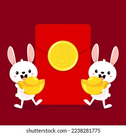 Happy Chinese new year greeting card 2023 with cute rabbit. Animal holidays cartoon character. Rabbit icon vector. Year of Rabiit.