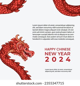 Happy Chinese new year greeting card 2024 with dragon