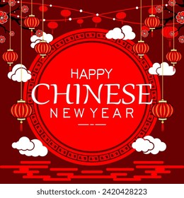 happy chinese new year greeting cards with circle frame cool and elegant vector illustration, chinese new year design, chinese new year background