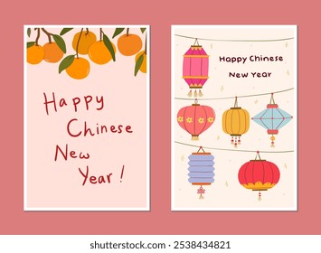 Happy chinese new year greeting card, invitation card, posters or flyers set. Happy Lunar new year. Chinese new year banner social media post.