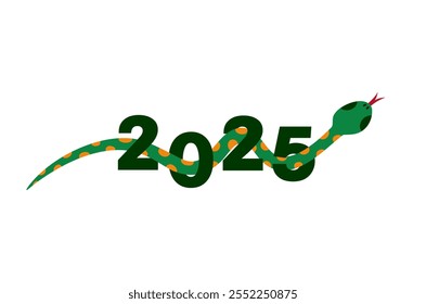 Feliz ano novo chinês saudação banner com cobra entrelaçada com número 2025. Cartão horizontal com grandes figuras decoradas com padrões tradicionais. Tradução - Feliz ano novo, cobra.