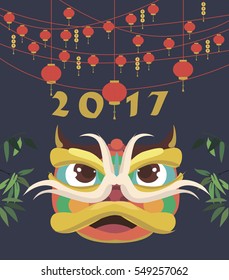 Happy Chinese New Year greeting card. Vector illustration