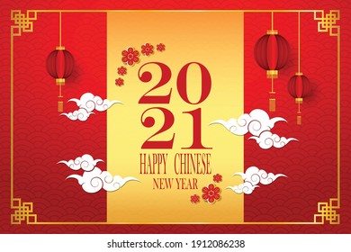Happy chinese new year greetings on red decorative background. Illustrator Vector