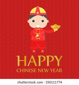 Happy Chinese New Year Greetings card ,Boy,Vector illustration