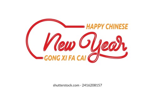 Happy Chinese New Year Handwritten Calligraphy vector illustration. Great for Celebration Greeting Card Titles, and banners. As a public holiday, Chinese people will get 7 days off. Gong xi fa cai