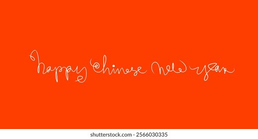 Happy Chinese New Year handwritten, one line. Red and White Colors. Holiday vector illustration elements.