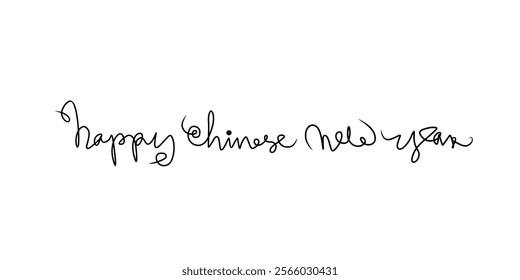 Happy Chinese New Year handwritten, one line. Black and White Colors. Holiday vector illustration elements.