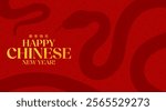 Happy Chinese new year holiday banner with snake silhouette. Vector festive poster or greeting card with reptile snake shadow and hieroglyphs on a deep red patterned background for Cny 2025 event