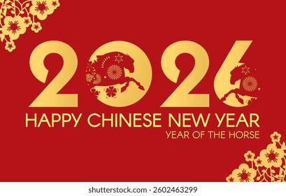 Happy Chinese New Year, year of the horse! Lunar new year card template. Chinese text means "horse".
