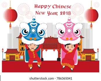 Happy Chinese New Year with Lion dance