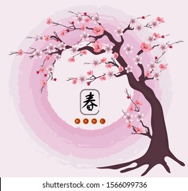 Happy Chinese New year. lunar new year . flowers and asian elements. Zodiac concept for posters, banners, calendar. ( Chinese Translation : happy new year)
