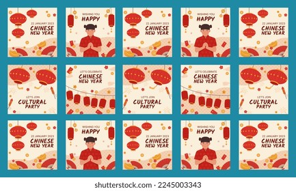 happy chinese new year media social post vector flat design