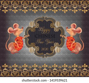 Happy Chinese new year of mouse with Chinese lantern and flower are symbol of wealth and good luck - vector