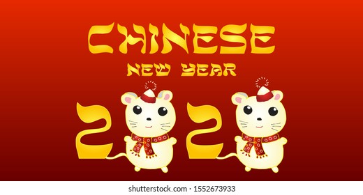 happy chinese new year on red background 2020, vector, illustration