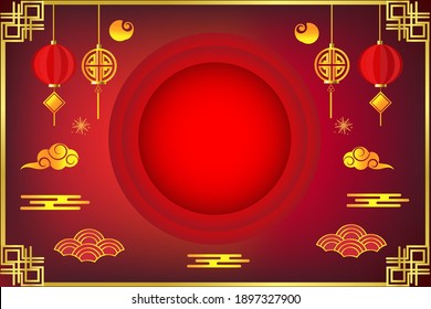 Happy Chinese new year on red background,decorative classic festive for holiday,Traditional lunar year with hanging lanterns traditional style
