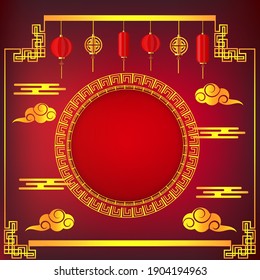 Happy Chinese new year on red background,decorative classic festive for holiday,Traditional lunar year with hanging lanterns traditional style
