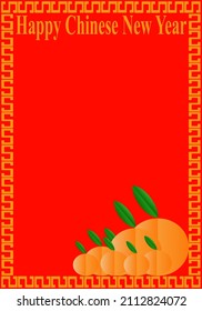 Happy Chinese new year on red background,Paper cut style golden orange and golden letter,Asian style border pattern.