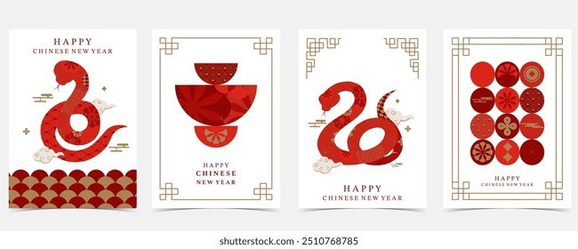 Happy Chinese New Year on red background with snake.Editable vector illustration for vertical A4 design