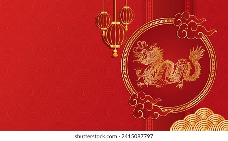 happy chinese new year oriental ornament year of dragon zodiac background text space area template design