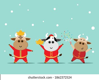 happy chinese new year, year of ox cute cow in red suit cartoon vector flat design