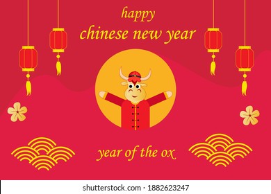 Happy Chinese New Year. The year of the ox. Chinese New Year greeting card vector concept