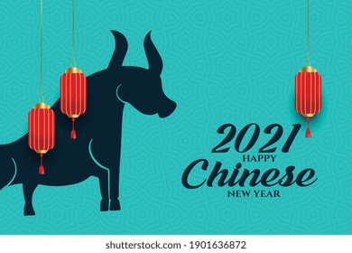 Happy chinese new year of ox on blue background