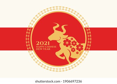 Happy chinese new year with ox and flowers card