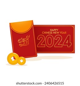 Happy Chinese new year pack 2024 the dragon zodiac sign. Lantern, Asian elements gold. Happy new year 2024 year of the dragon.