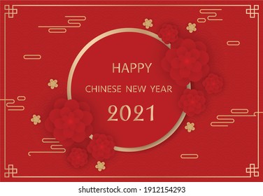 Happy Chinese new year, paper cut art and asian floral elements with craft style on red background.